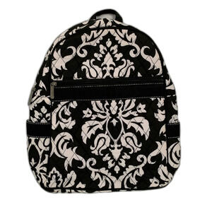 Bliss Women's Black White Scroll Print Cotton Quilted Backpack Sling Bag